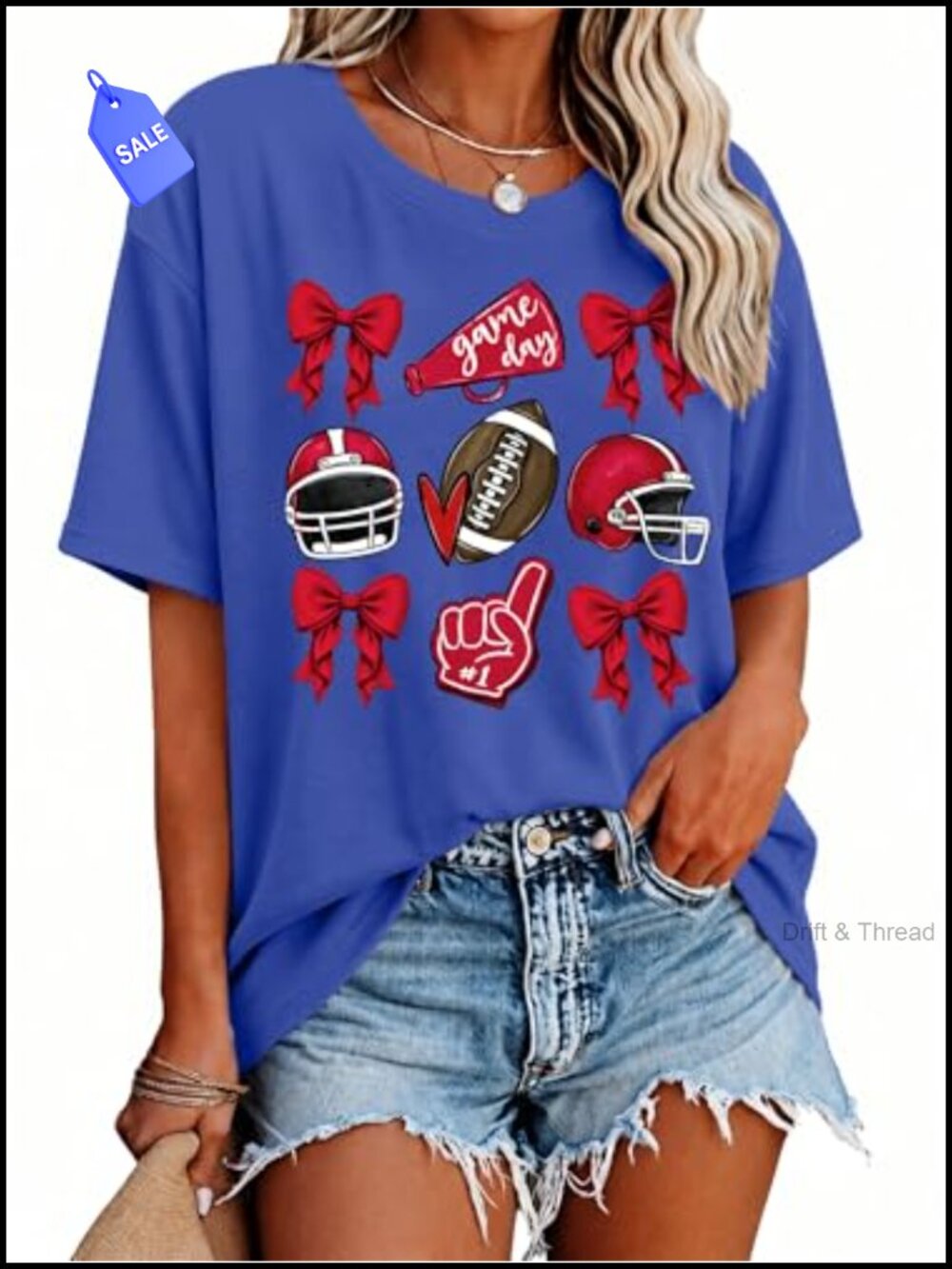 Oversized Football Graphic Tee Women Short Sleeve Cotton Game Day T-Shirt